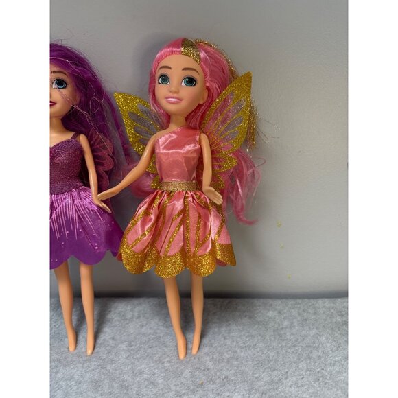Zuru Sparkle Girlz Fairy Doll Set Pink & Purple Wings Glitter Dresses 10" Kids C - Picture 2 of 6